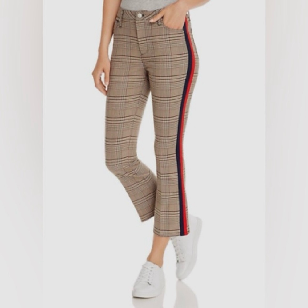 AQUA Glen Plaid Side Stripe Crop Flare Pant NWT 26 Red Blue Career Prep Academia